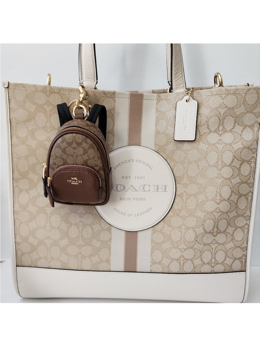 NWT Coach Mini Court Backpack Bag Charm Signature Canvas - Picture 10 of 12